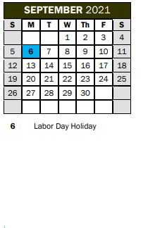 District School Academic Calendar for Lakeside Elementary School for September 2021
