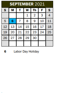 District School Academic Calendar for Town Center Elementary School for September 2021