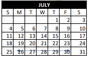District School Academic Calendar for J L Williams Elementary for July 2021