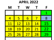 District School Academic Calendar for Corrigan-camden Elementary for April 2022