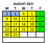 District School Academic Calendar for Corrigan-camden High School for August 2021