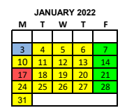 District School Academic Calendar for Corrigan-camden Primary for January 2022