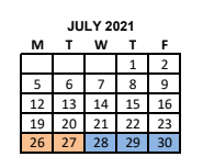 District School Academic Calendar for Corrigan-camden Elementary for July 2021