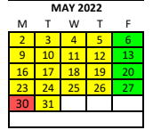District School Academic Calendar for Corrigan-camden Primary for May 2022