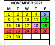 District School Academic Calendar for Corrigan-camden Primary for November 2021