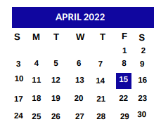 District School Academic Calendar for Sam Houston El for April 2022