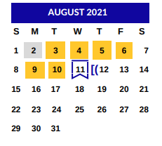 District School Academic Calendar for Bowie Elementary for August 2021