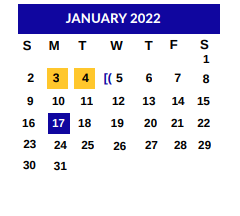 District School Academic Calendar for Drane Int for January 2022