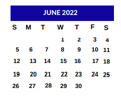 District School Academic Calendar for Bowie Elementary for June 2022