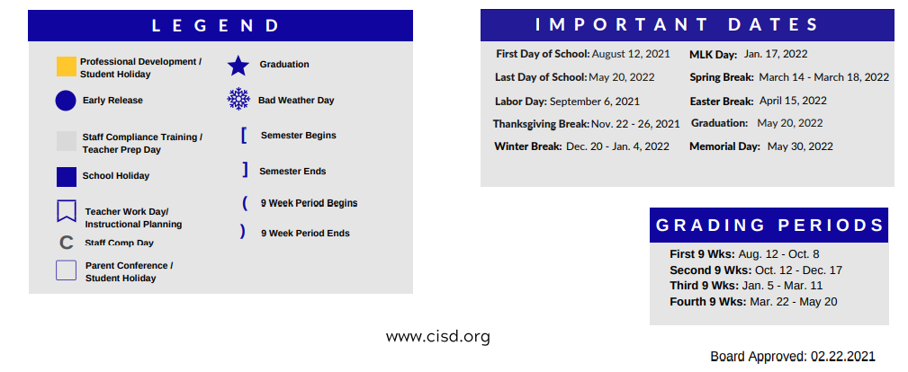 District School Academic Calendar Key for Drane Int