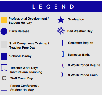 District School Academic Calendar Legend for Sam Houston El
