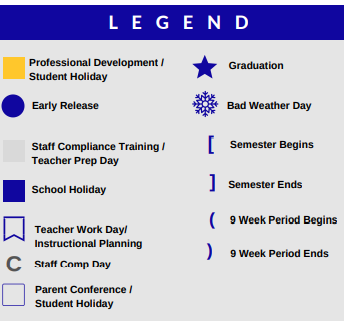 District School Academic Calendar Legend for Sp Ed Ctr