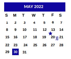 District School Academic Calendar for Sam Houston El for May 2022