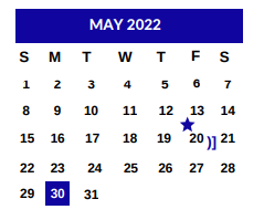 District School Academic Calendar for Bowie Elementary for May 2022