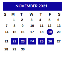 District School Academic Calendar for Sam Houston El for November 2021