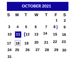 District School Academic Calendar for Drane Int for October 2021