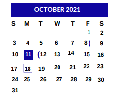 District School Academic Calendar for Bowie Elementary for October 2021