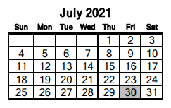 District School Academic Calendar for Encinal Elementary for July 2021