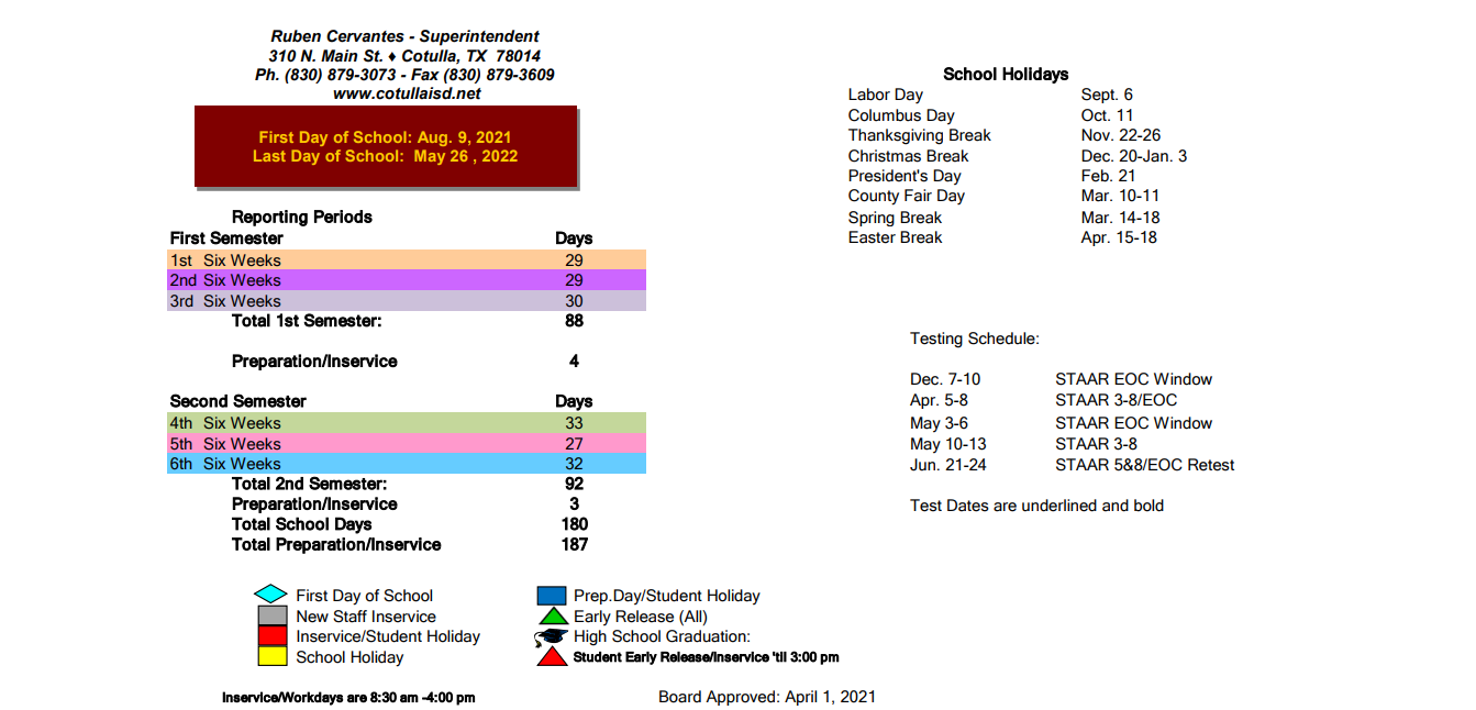 District School Academic Calendar Key for Encinal Elementary
