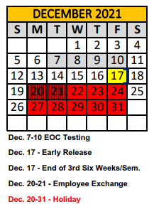 District School Academic Calendar for Crandall Alter Ctr for December 2021