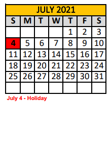 District School Academic Calendar for Crandall Middle School for July 2021