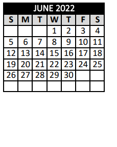 District School Academic Calendar for Crandall H S for June 2022