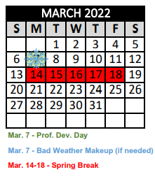 District School Academic Calendar for Crandall H S for March 2022