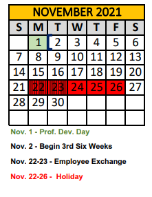 District School Academic Calendar for Crandall H S for November 2021