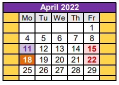 District School Academic Calendar for Crane Middle School for April 2022