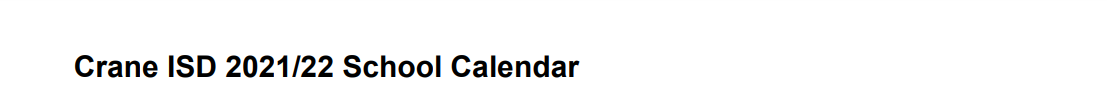 District School Academic Calendar for Crane Elementary School