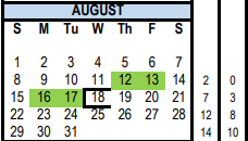 District School Academic Calendar for Opportunity Learning Center for August 2021