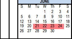 District School Academic Calendar for Crawford Elementary for June 2022