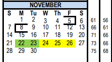 District School Academic Calendar for Axtell/bruceville-eddy Learning Ce for November 2021