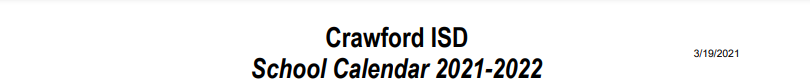 District School Academic Calendar for Crawford Elementary