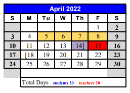 District School Academic Calendar for Crockett Elementary for April 2022