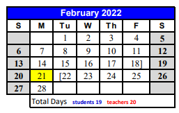 District School Academic Calendar for Early Childhood Ctr for February 2022
