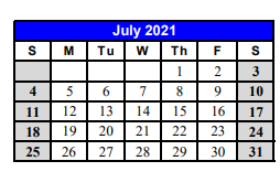 District School Academic Calendar for Crockett Elementary for July 2021