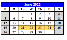 District School Academic Calendar for Early Childhood Ctr for June 2022