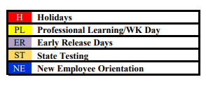 District School Academic Calendar Legend for Crockett High School