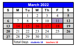 District School Academic Calendar for Crockett Junior High for March 2022