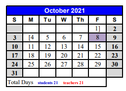 District School Academic Calendar for Crockett Elementary for October 2021