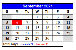District School Academic Calendar for Crockett Intermediate for September 2021