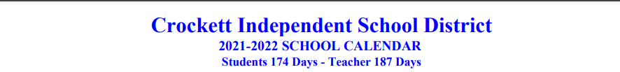 District School Academic Calendar for Crockett Intermediate