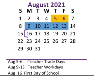 District School Academic Calendar for Ozona Primary for August 2021