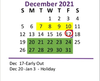 District School Academic Calendar for Ozona Middle for December 2021