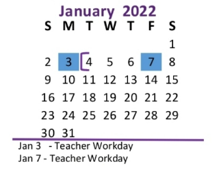 District School Academic Calendar for Ozona Primary for January 2022