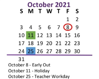 District School Academic Calendar for Ozona Primary for October 2021