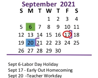 District School Academic Calendar for Ozona Primary for September 2021