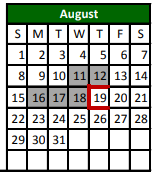 District School Academic Calendar for Ralls Middle for August 2021