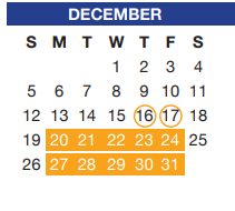 District School Academic Calendar for Crowley High School for December 2021